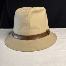 Stetson Safari Fedora Hat Khaki Canvas Leather Band Made in USA Size Medium