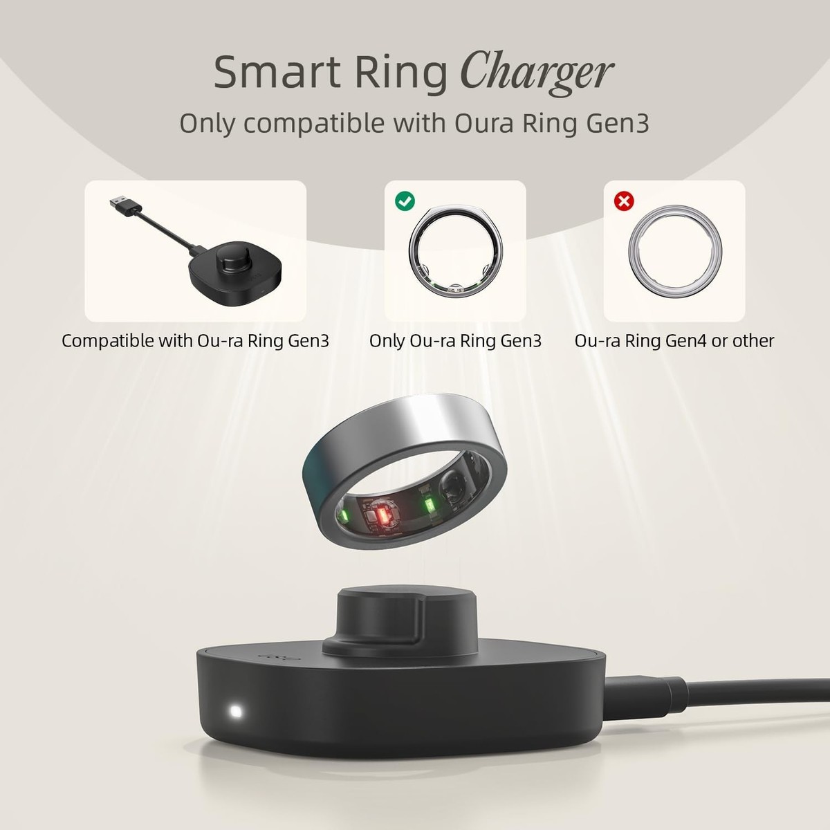 Oura Ring Gen3充電器に対応 - スマートリングサイズ10用USB-Cケーブル付き