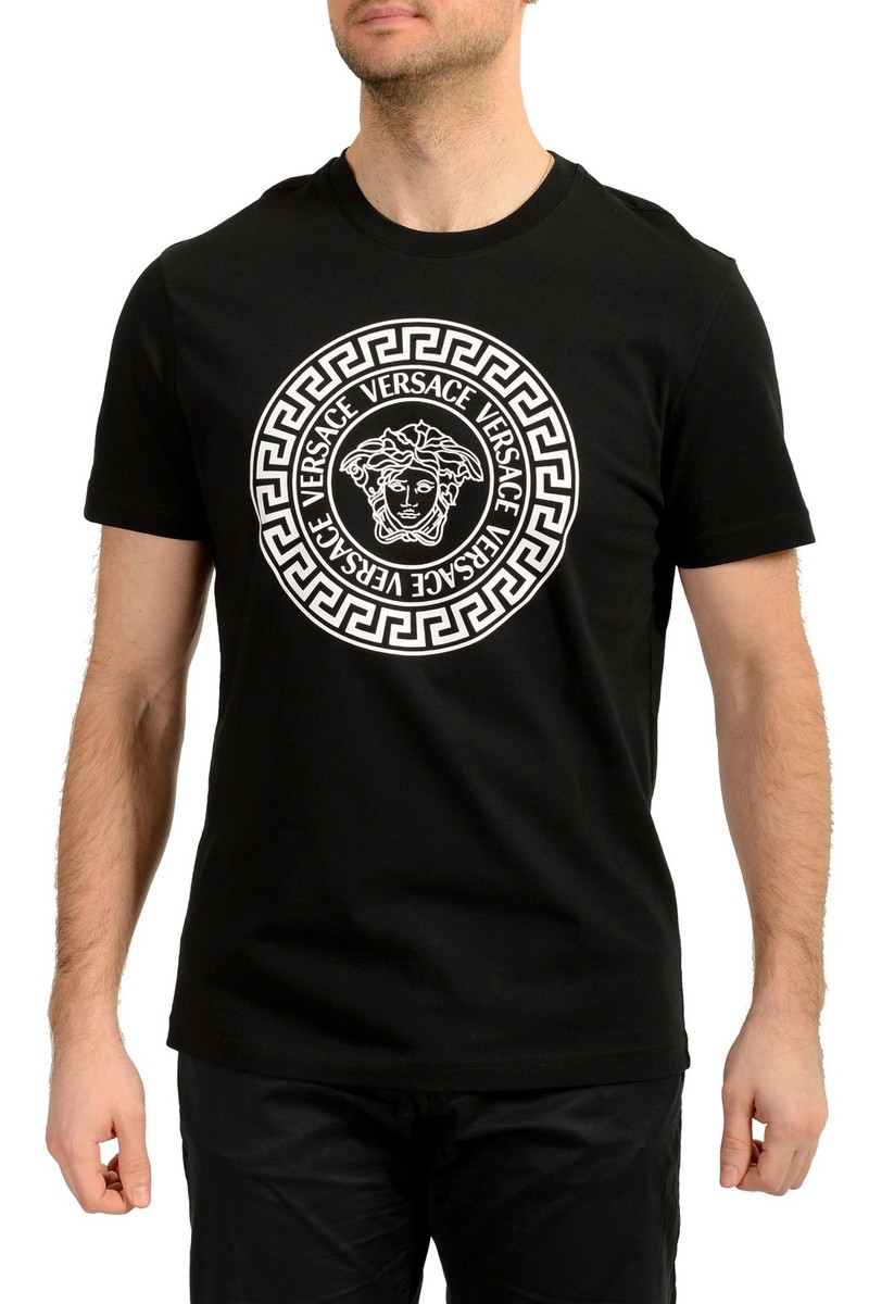 Versace Men's Black Logo Print Crewneck Short Sleeve T-Shirt US