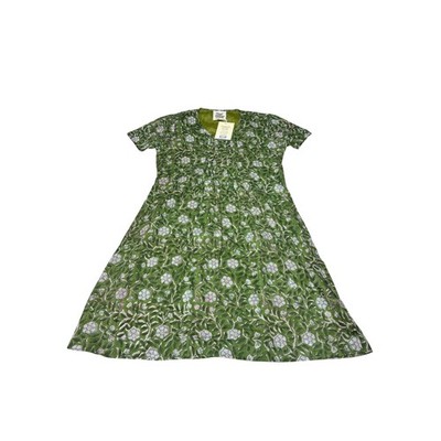 NWT River Goddess Devi Tunic Forest Green Floral Organic Cotton Dress Womens M