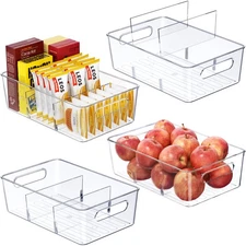 Best 4 Pack Clear Pantry Organizers and Storage Bins with Divider, Transparent