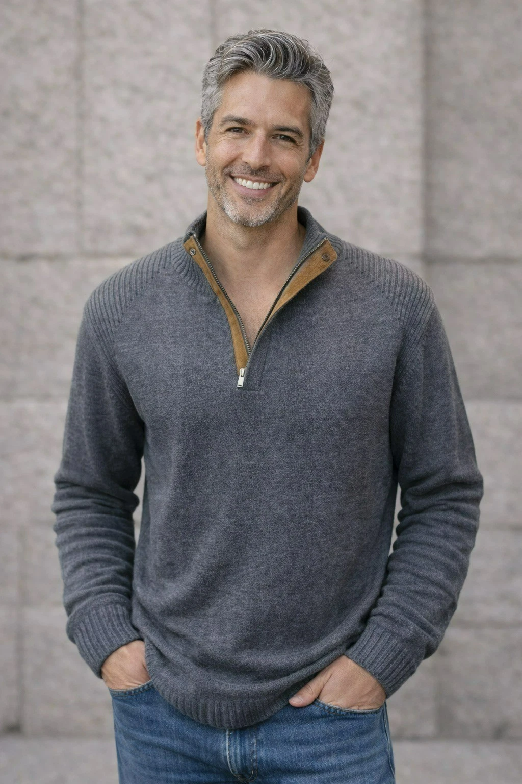 Neve Merino Wool Half-Zip Pullover Sweater Mens Large Gray