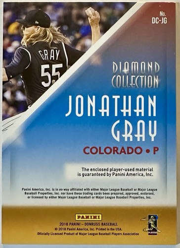2018 Donruss “Diamond Collection” (Jonathan Gray - Rockies/Rangers - #DC-JG) - Picture 2 of 3