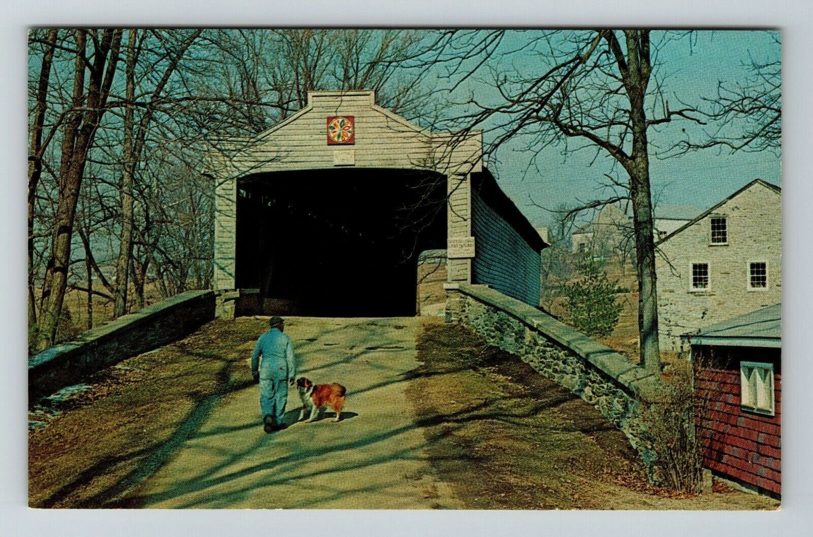 Bucks County PA-Pennsylvania, Hex Sign Covered Bridge, Vintage Postcard