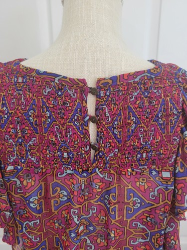 Anthropologie Meadow Rue Blouse Womens Size 10 Top Ruffle Pink Geometric Shirt - Picture 5 of 10