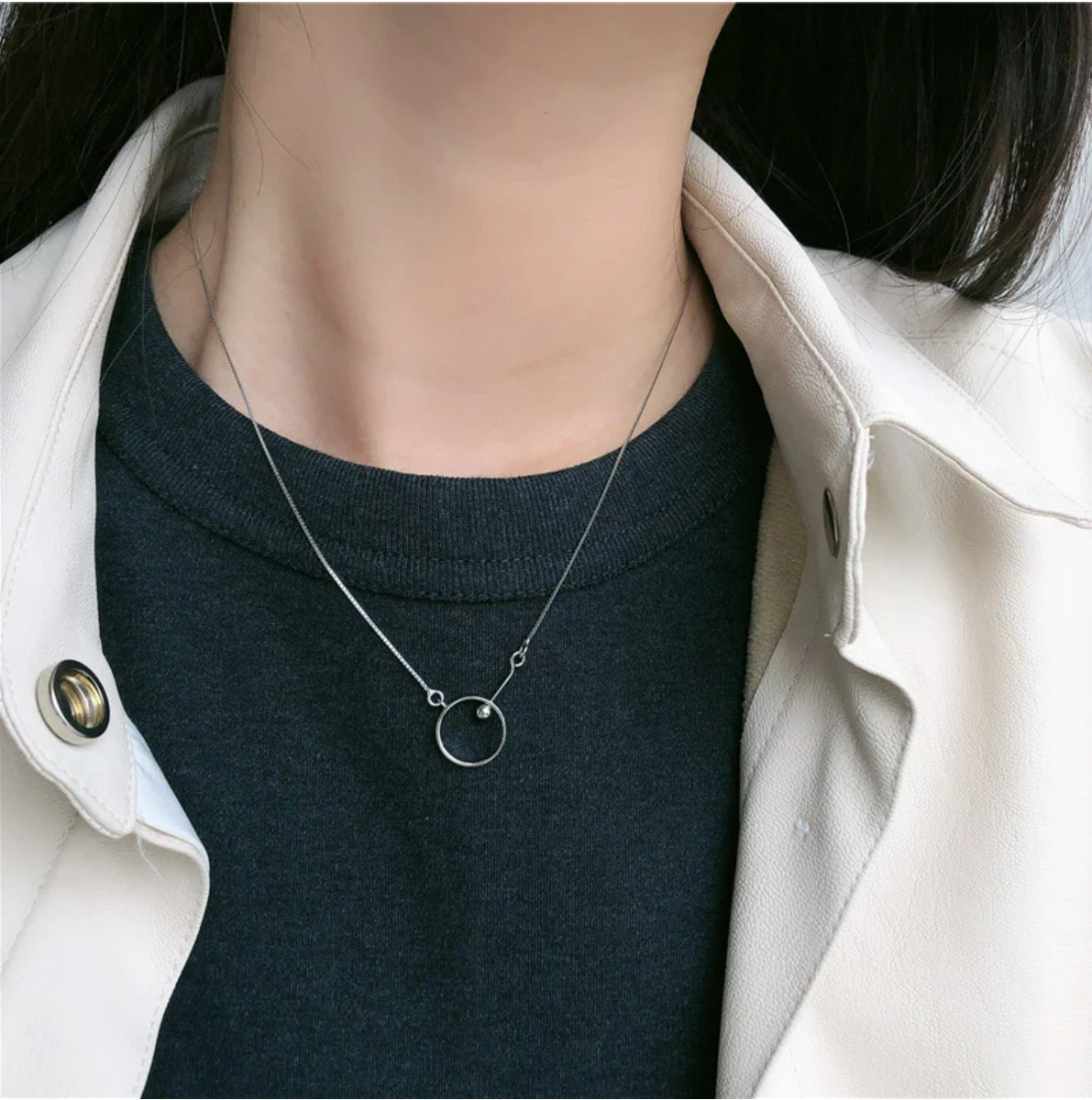 Sterling Silver Necklace Discreet submissive day collar BDSM O Ring round circle