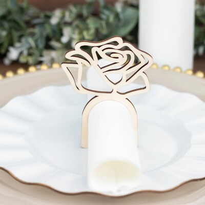 10 Natural in Wood NAPKIN RINGS Laser Cut Rose Design Party