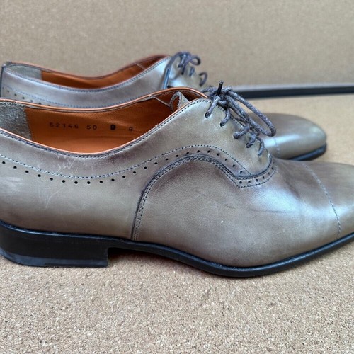 Santoni Valero Oxford Dress Shoes Size 9 US Light Brown / Tan / Grey Leather - Picture 3 of 10