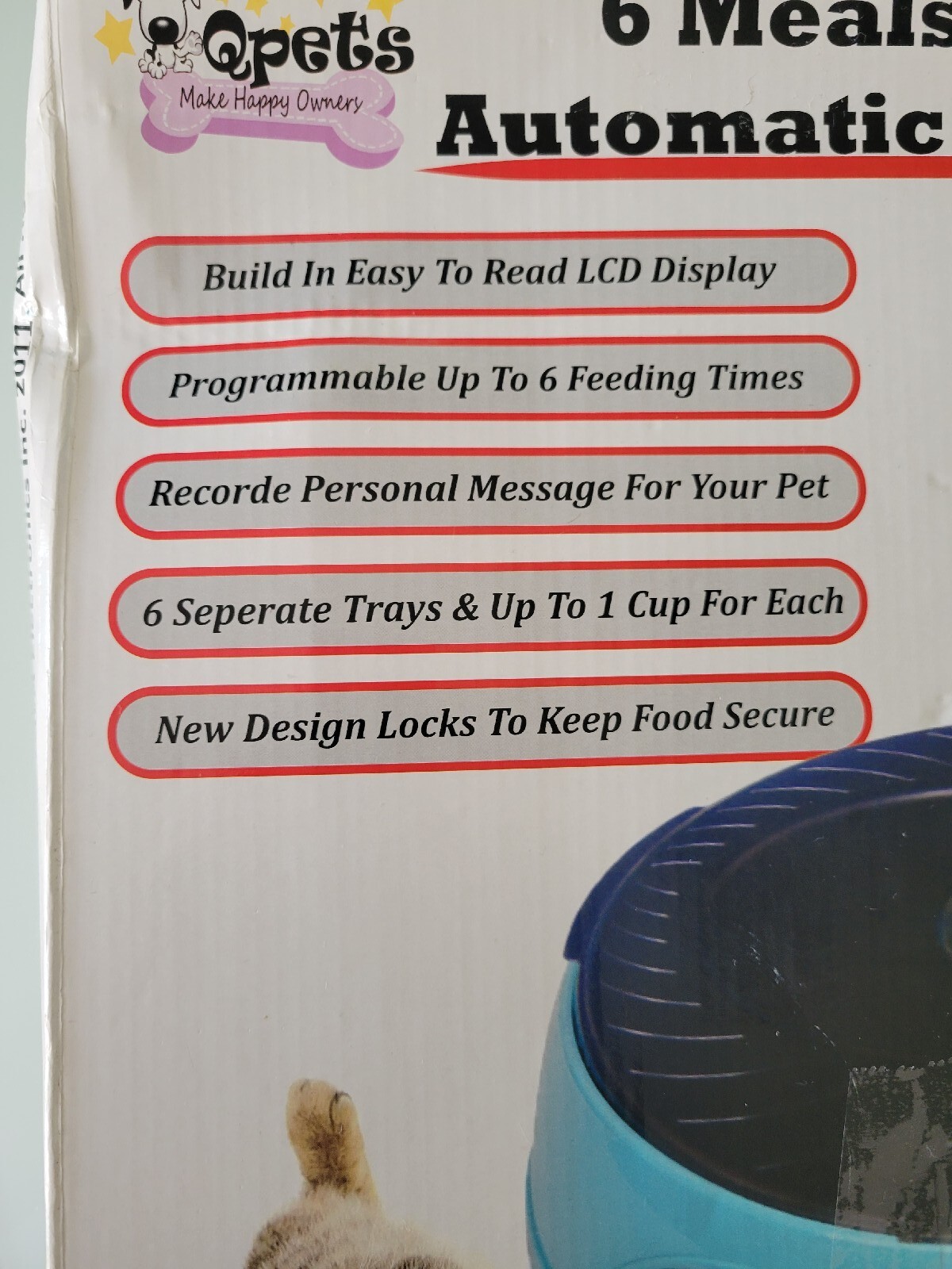 Qpets Automatic Pet Feeder AF108 6 Meals Battery Record Message Timer