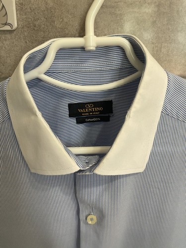 VALENTINO VINTAGE ITALY LUXURY STRIPED SHIRT WHITE COLLAR SIZE L - Picture 10 of 15
