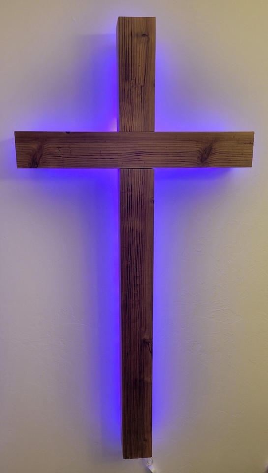 Wood Cedar Cross LED Light-UP Backlit Church Wall Mount Handmade Large ...