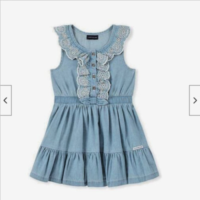 CALVIN KLEIN JEANS GIRLS SUMMER DRESS RUFFLE SLEEVELESS(DENIUM,8) NWT