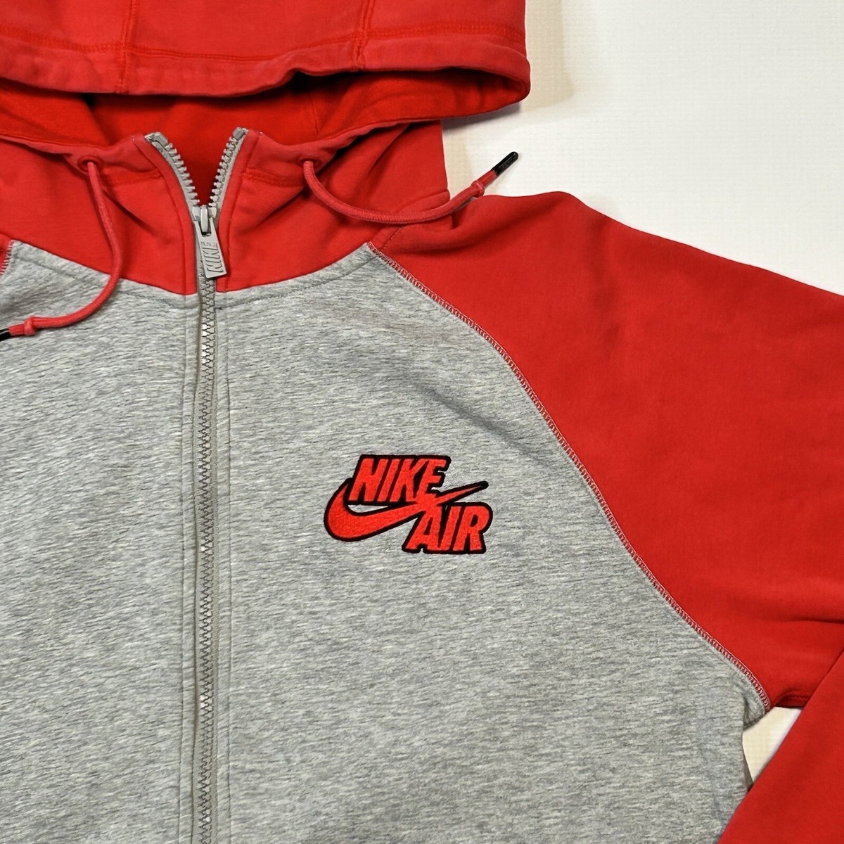 Nike Air Red And Grey Zip Up Hoodie Mens Size Medium Retro