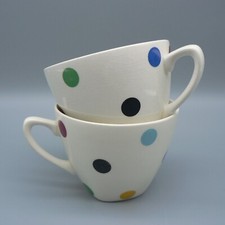 MIDWINTER POTTERY PAIR TEACUPS CONTEMPORARY POLKA DOT PATTERN MULTICOLOUR SPOT B
