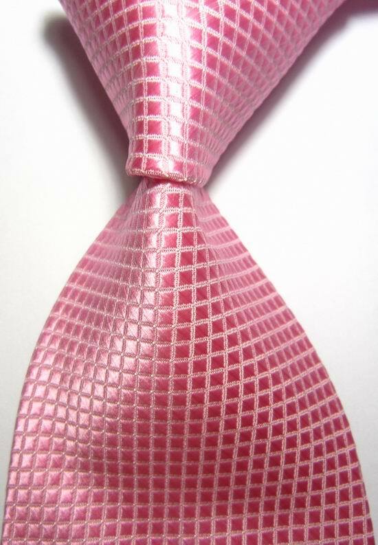 Hot! Classic Solid Checks Pink JACQUARD WOVEN 100% Silk Men's Tie