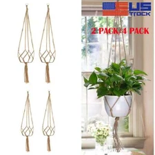 2,4Pack Garden Plant Hanger Macrame Hanging Planter Basket Rope Pot Holder Decor