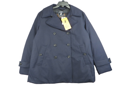 NEW Save The Duck Womens Navy Blue Sofi Short Trench Coat Double Breasted Large