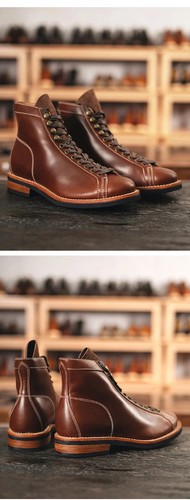 Men's Handcrafted Leather Lace to Toe Vintage Bowling Style Goodyear Monkey Boot - Picture 26 of 35