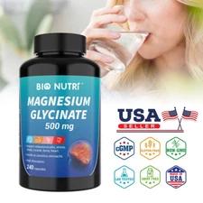 Magnesium Glycinate 500mg/240 Capsules For Improved Sleep Stress Anxiety Relief