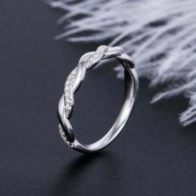 Twisted Shank 0.30Ct Moissanite Solid 14k White Gold Half Eternity Band Size 7