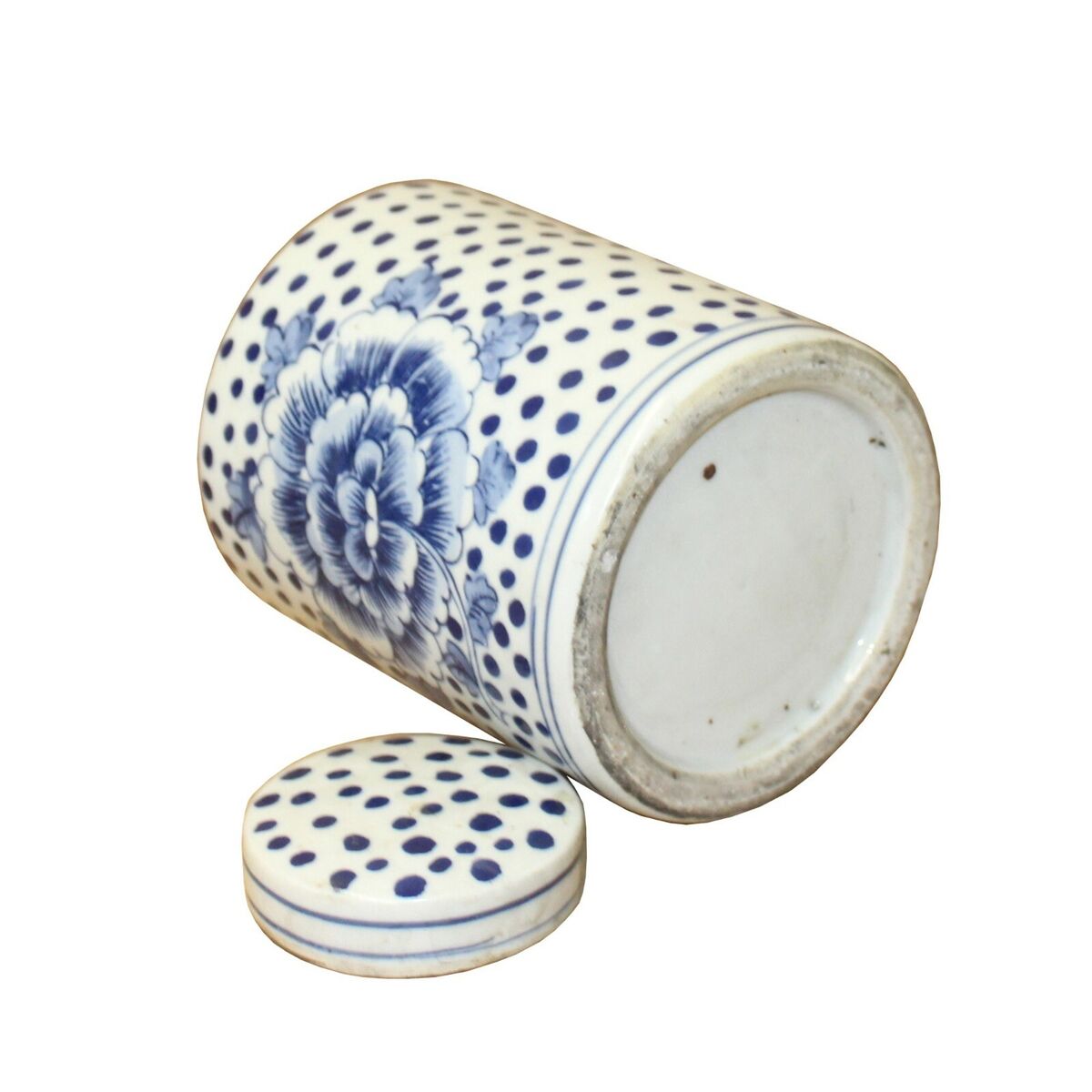 Chinese Blue White Ceramic Dots Flower Graphic Container Urn Chinese Blue White Ceramic Dots Flower Graphic Container Urn