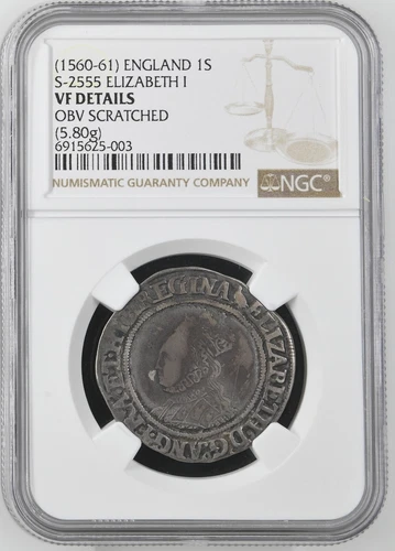 England - 1560 - 1561 Elizabeth I - Shilling - NGC VF Details - S-2555 Variety