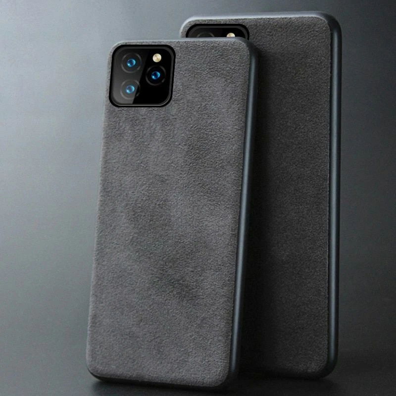 Funda trasera media de cuero gamuza de lujo para iPhone 13 12 11 XS XR 8 7 Plus SE Foto 3 de 4