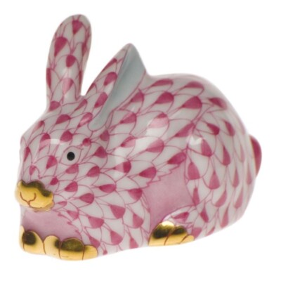 HEREND, LYING RABBIT, PINK FISHNET VHP-15820, NEW,  MINT & BOX! FREE USPS SHIP