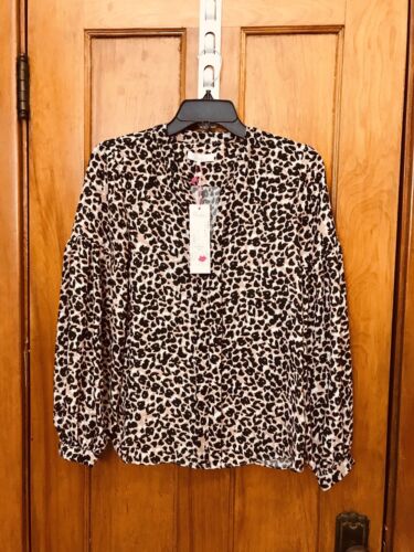 Parker split v-neck gathered long sleeve leopard print blouse NWT sz XS $288.00