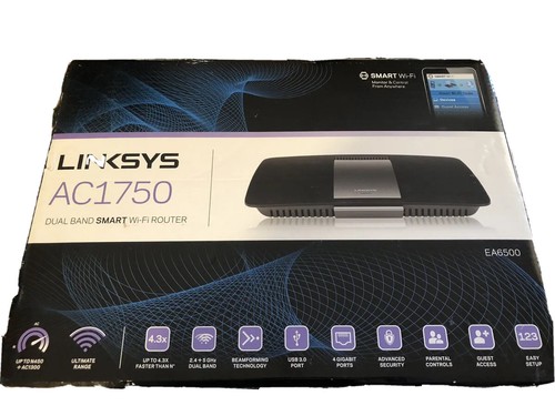 Linksys EA6500 Gigabit Wi-Fi Router IOB WITH CD QSG Ethernet cable & power cord