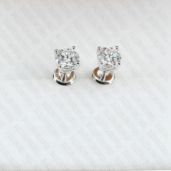 Alternate view of 1.46 Tcw Round Cut Moissanite Compass Setting Earring 14k White Gold Plated