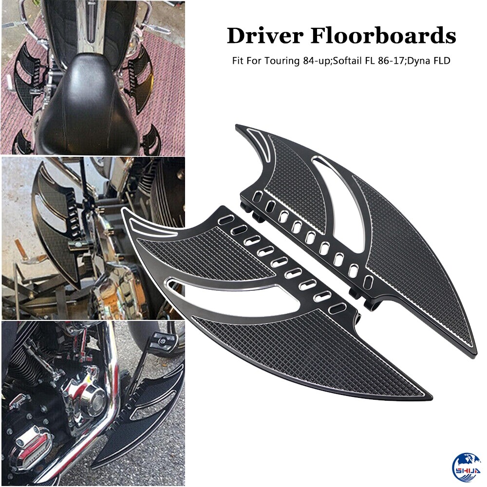 Black Flame Driver Front Floorboards Pedals Stretched Insert for Harley