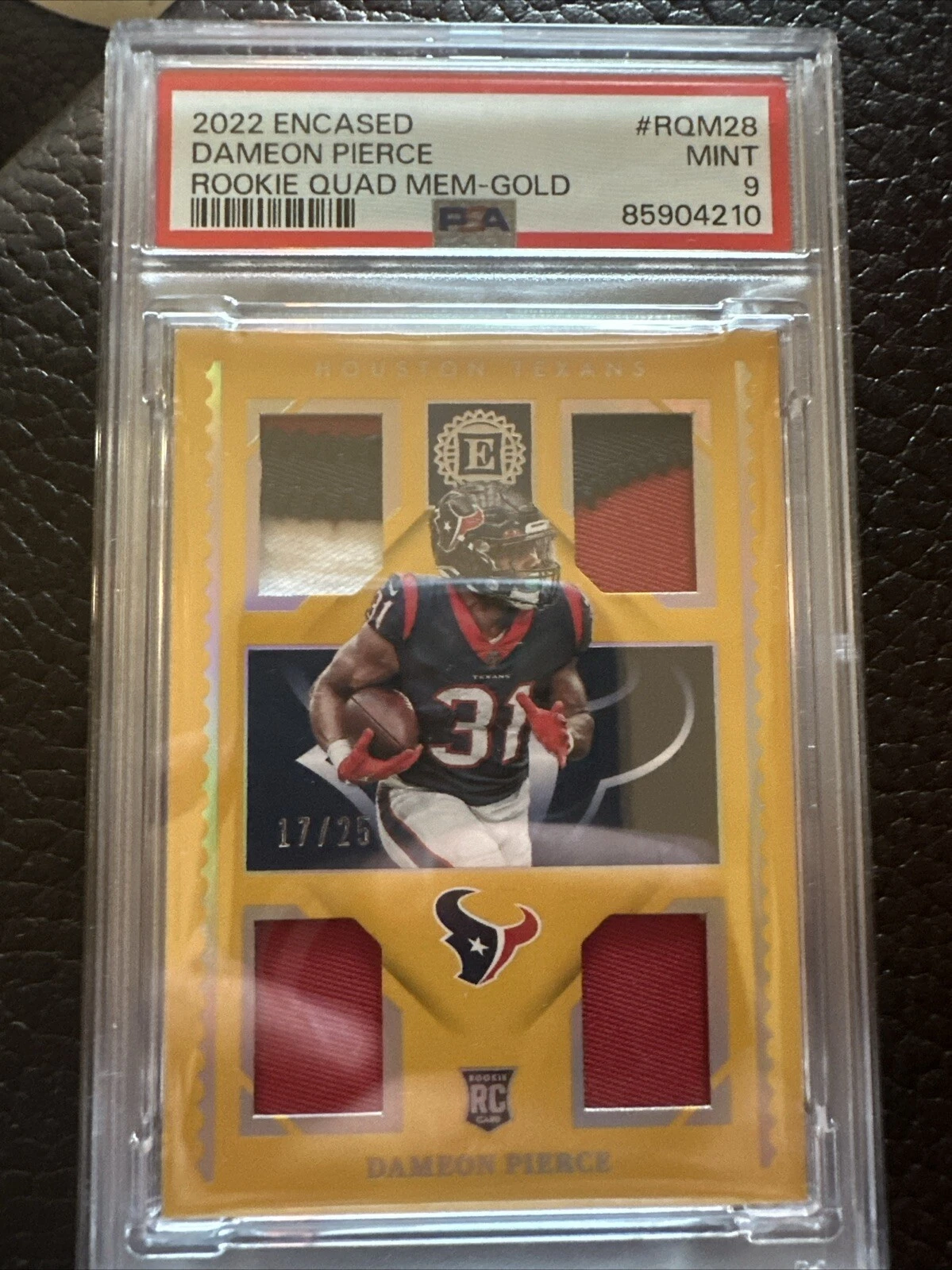 Dameon Pierce Panini Encased Rookie Quad Memorabilia #RQM28 Gold