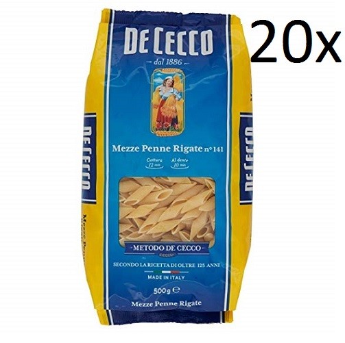 20X Pasta De Cecco 100% Italienisch Mezze Penne Rigate N. 141 Nudeln 500G-image