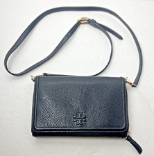 Tory Burch Bombe Black Pebbled Leather Wallet Crossbody Clutch Gold Hardware 7"