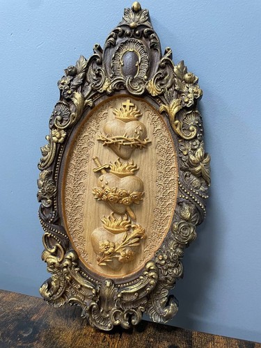 Three Sacred Hearts of the Holy Family handmade home decor housewarming gift - Picture 5 of 5