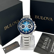 Bulova Marine Star 96B380 Chronograph Blue Dial Stainless Steel 200M Mens Watch