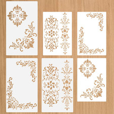 6 Pcs Vintage Border Stencil, Floral Corner Stencils for Painting, Reusable Corn