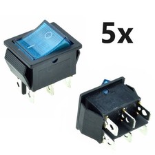 5x DPDT 6-Pin Blue LED On/Off Rocker Switch Square Push-In 15A/240V 20A/120V AC