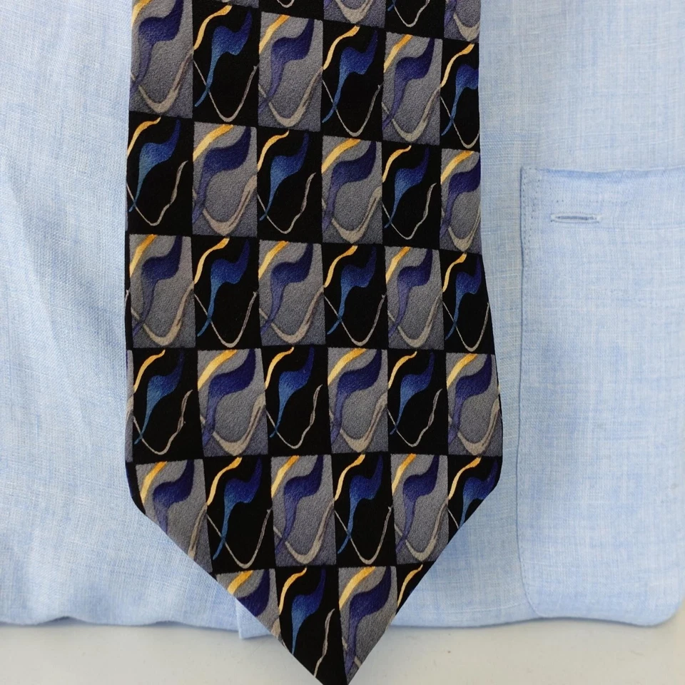 J GARCIA Corbata Cuello Para Hombres Azul Seda Diseñador Tejido Vestido Traje Vivo Preppy Artista Foto 2 de 4