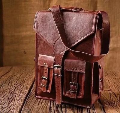 Leather Goat Backpack Bag Rucksack Vintage Genuine Travel Men's New Brown Laptop