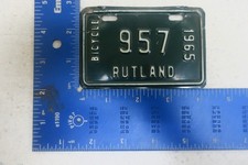 Vermont Bicycle Bike LIcense PLate 1965 65 Rutland Vt RutVegas Vintage Sign 957