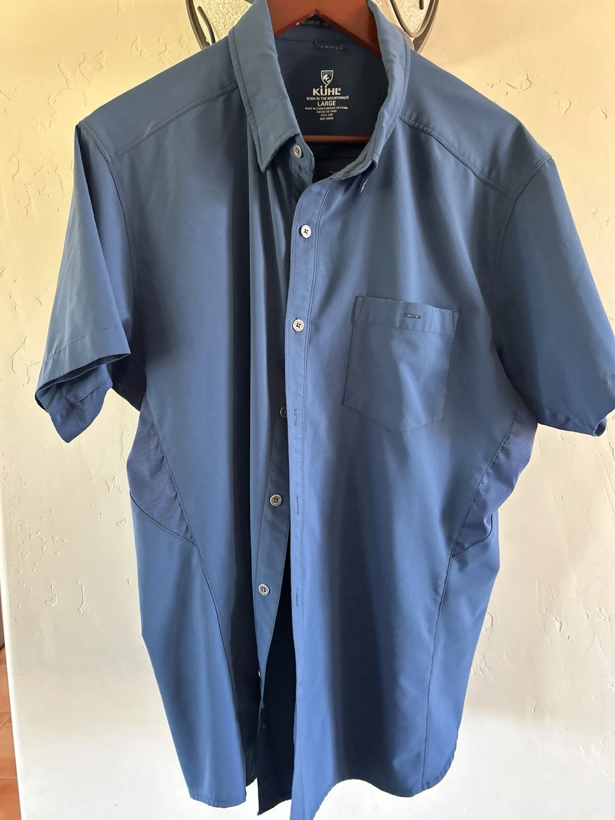 Kuhl Renegade Tufflex Shirt Mens Large Blue Short Sleeve Button Outdoor Hiking