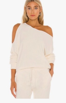 NWT LANSTON Ivory Cream Over Cold Shoulder Sweatshirt Oversized Size Small