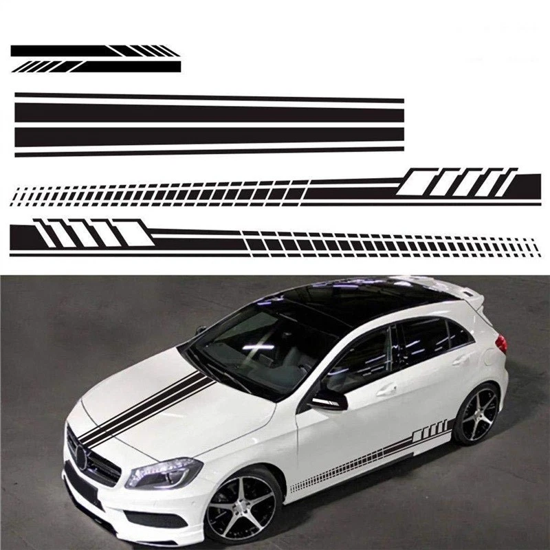 5Pcs Car Side Body Hood Mirror Long Stripe Graphics Vinyl Decal Black Sticker Foto 2 de 4