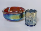 Vintage Carnival Glass ICGA 1970 Bowl Milwaukee Iridescent and Toothpick Holder