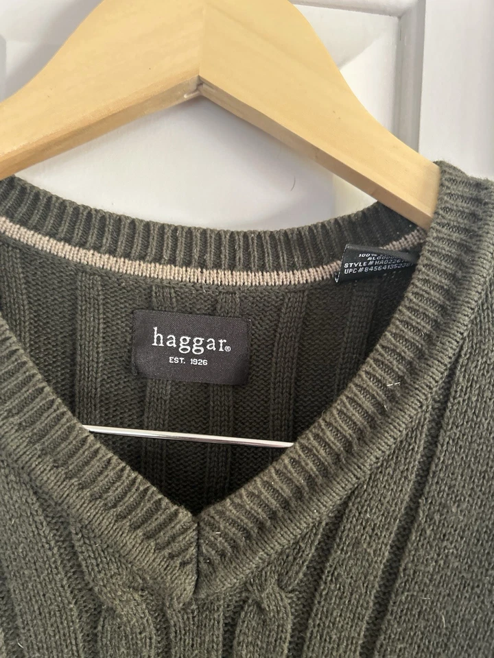 Suéter Pullover Haggar Para Hombre Años 90 Verde Bosque Cuello en V Talla M Foto 3 de 3