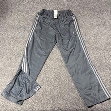 Adidas Pants Youth Large Gray Climalite Track 3-Stripes Zip Hem Lined Athletic