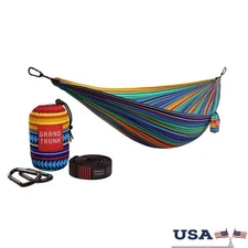 Double Deluxe Hammock W/ Suspension Straps Portable Soft Nylon Quick Setup New