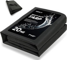 20 Mil Heavy Duty Waterproof Tarp, 7X12Ft Black Tarpaulin with Reinforced Webbin